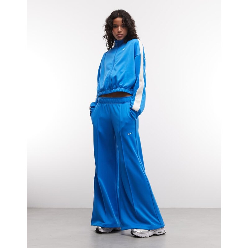 Nike Street wide leg trackpants in blue and white 115483069