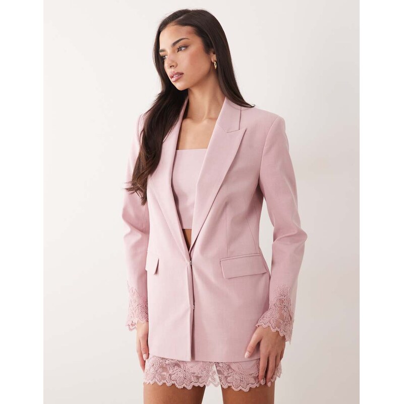 ASOS DESIGN blazer with applique lace in pink 115132093