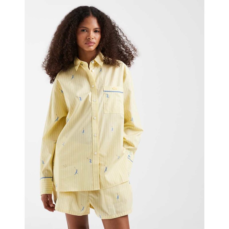Lacoste co-ord mini tennis player print shirt in yellow 115549946