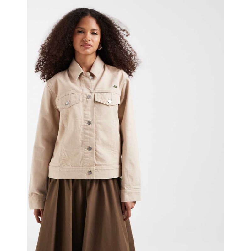 Lacoste denim trucker jacket in beige-Neutral