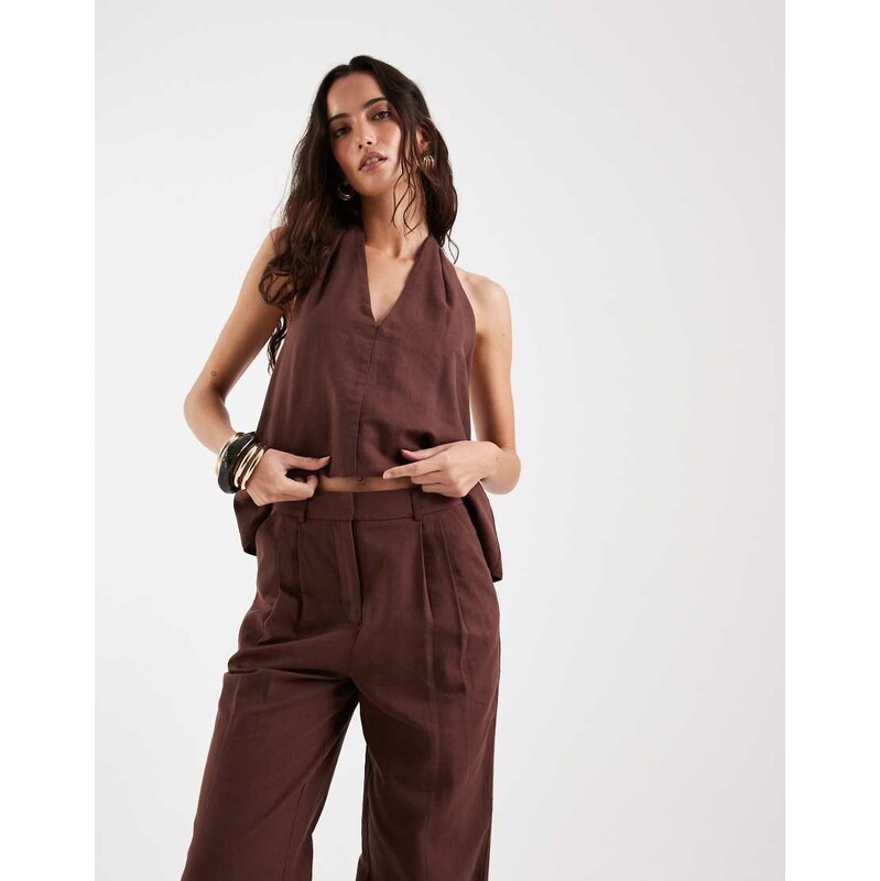 4th & Reckless linen feel tailored pleat front wide leg trousers
