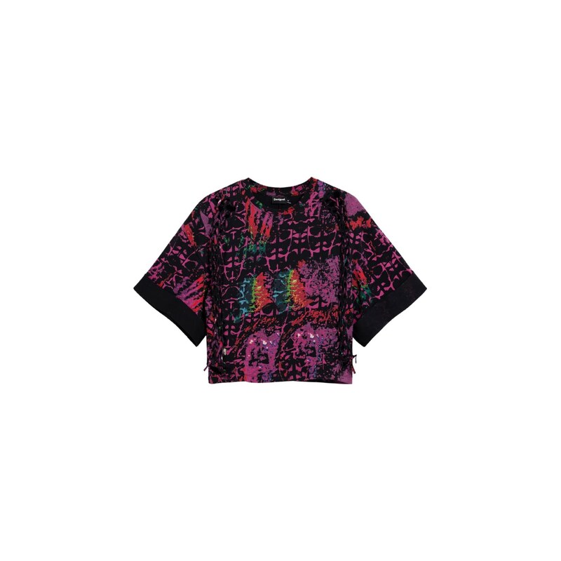 Desigual Tričko fialová / tmavě růžová / černá