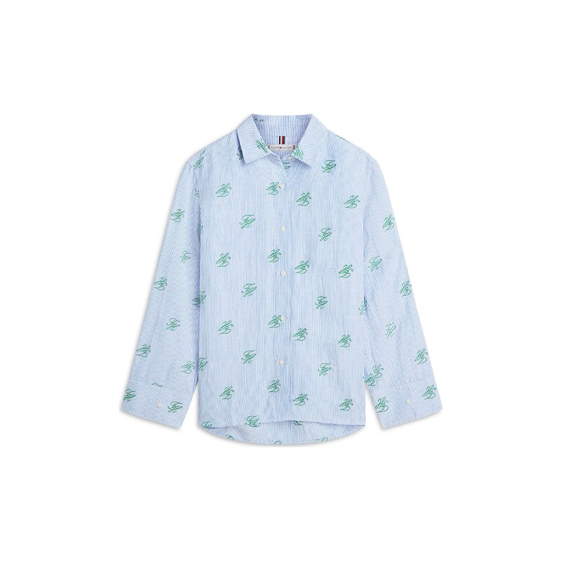 TOMMY HILFIGER Halenka světlemodrá / zelená / bílá