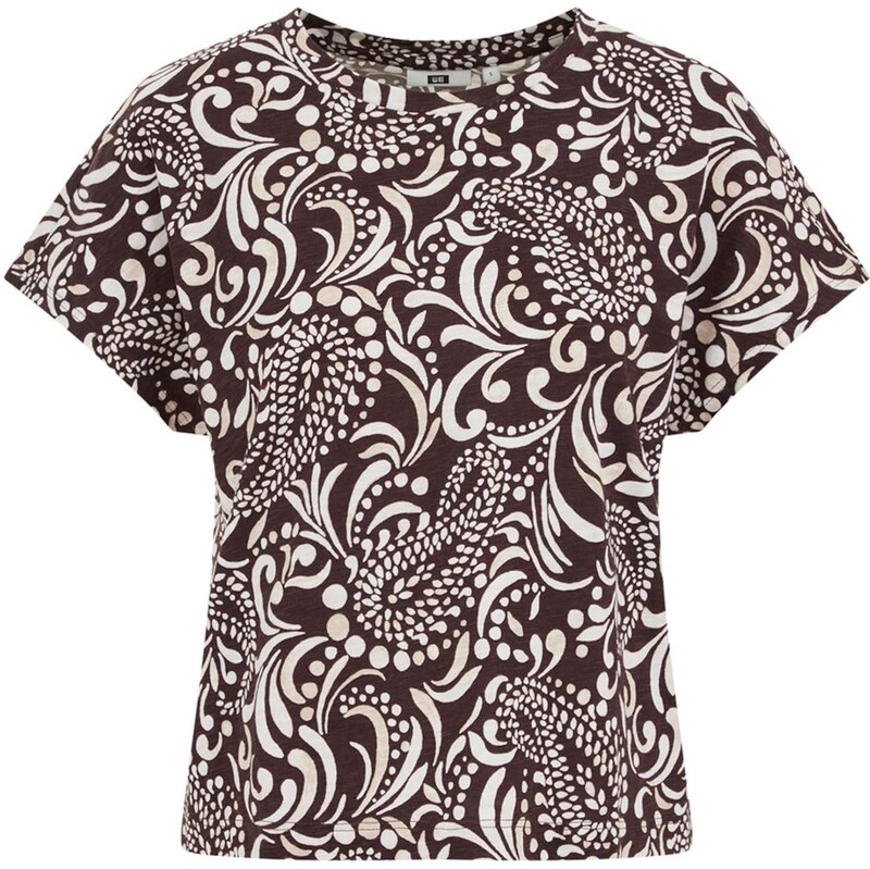 WE Fashion Tričko nažloutlá / tmavě hnědá / bílá 114982016