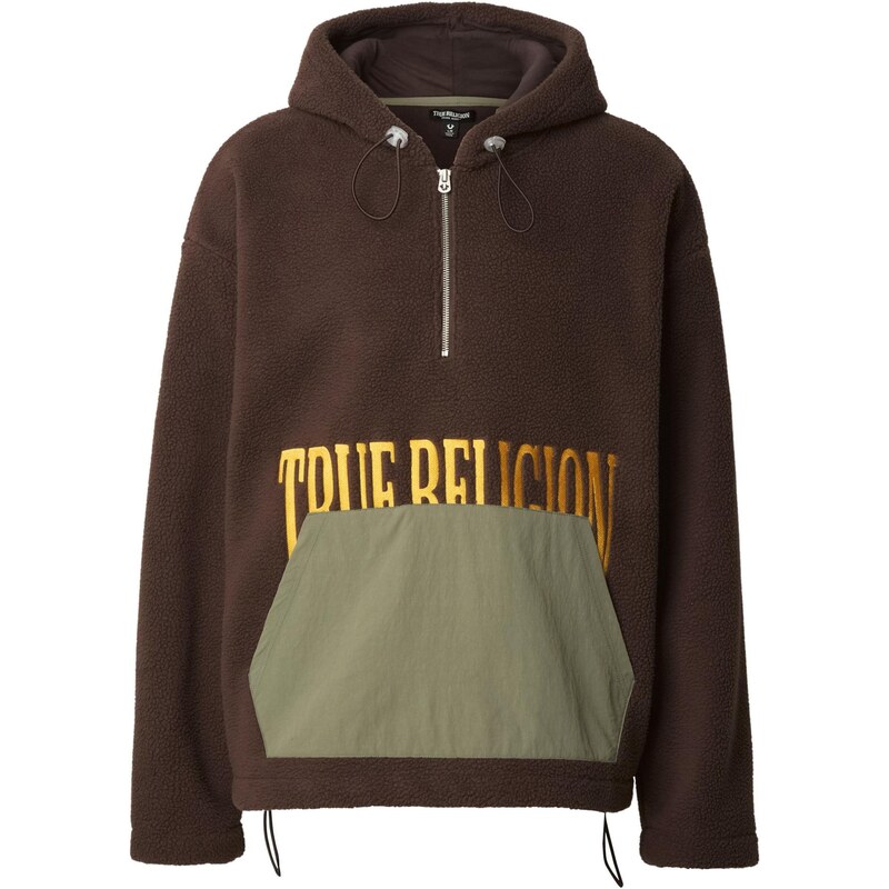True Religion Svetr tmavě hnědá / žlutá / khaki