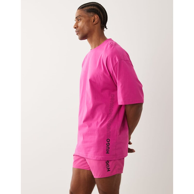 Hugo red tiki co-ord beach t-shirt in pink