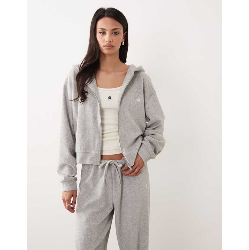 4th & Reckless cotton rich towelling zip through hoodie co-ord in grey 115522015