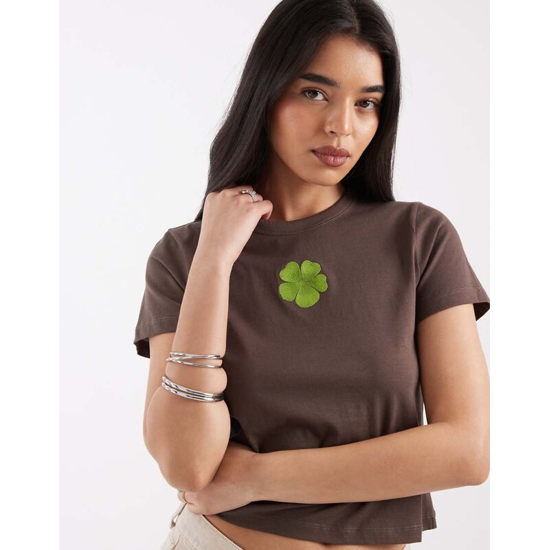 JJXX large flower print baby tee in dark brown