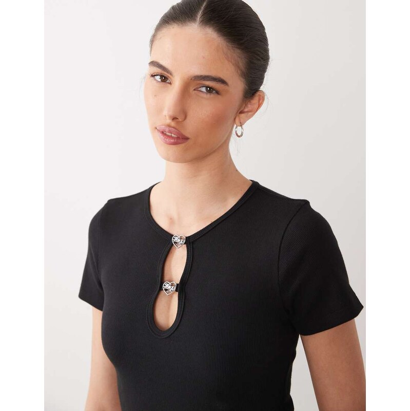 HUGO Blue diheart keyhole crop top in black 114984019