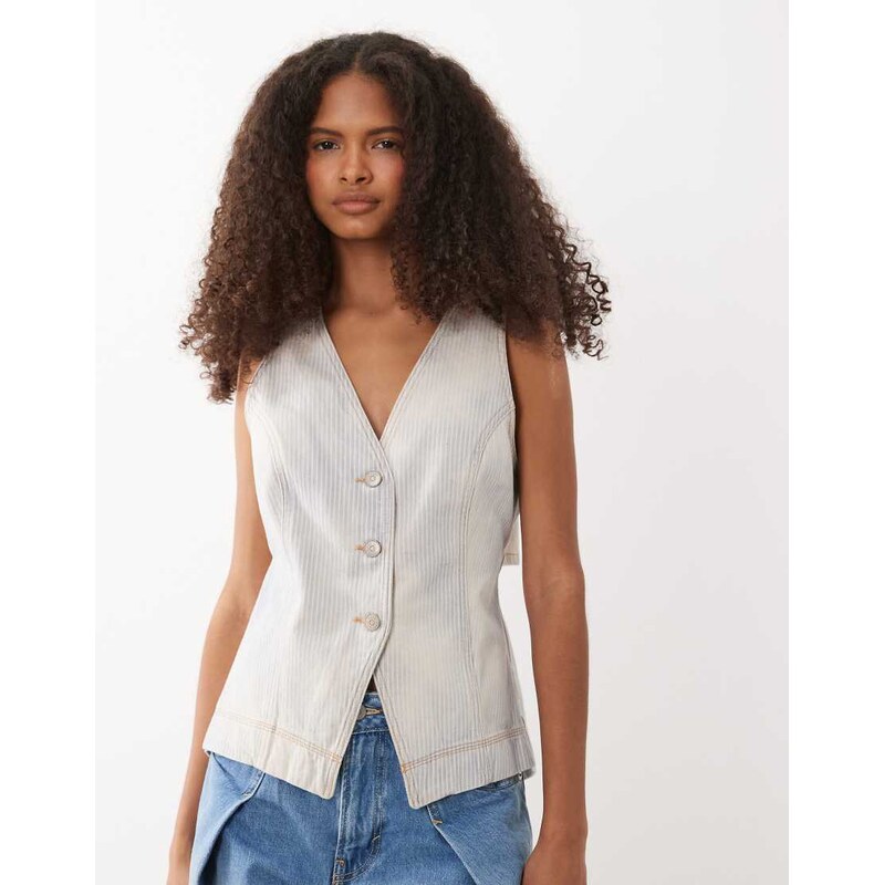 BOSS Orange tailored denim vest waistcoat in light blue
