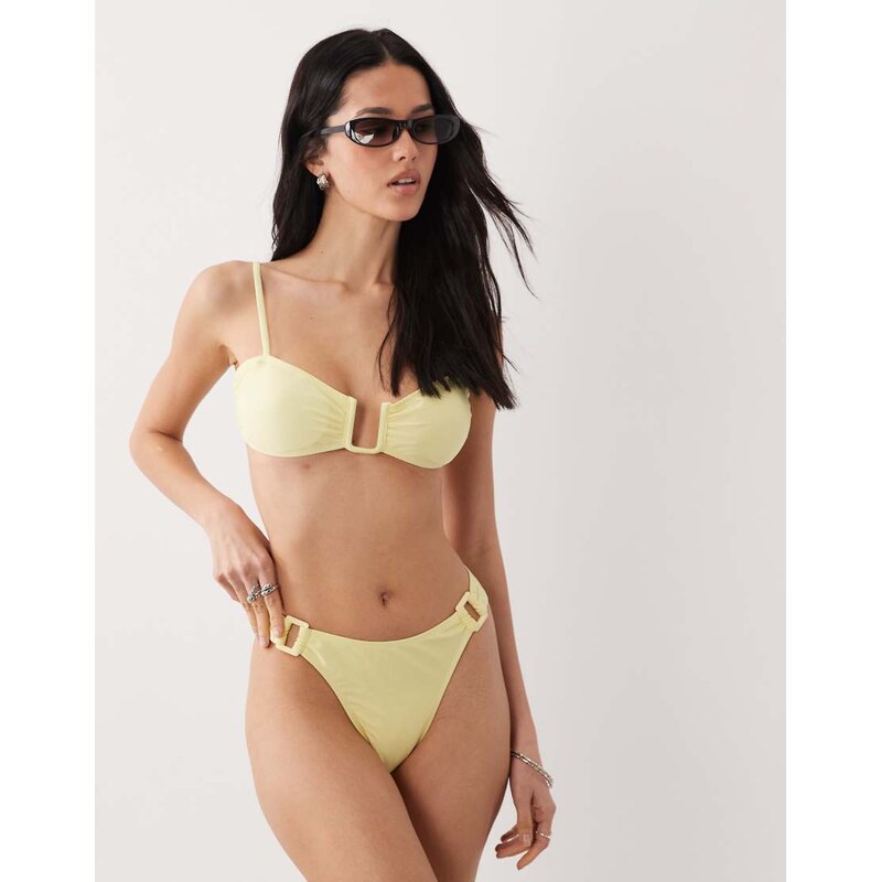 Brave soul bikini bottom with square detail in lemon yellow 114983814