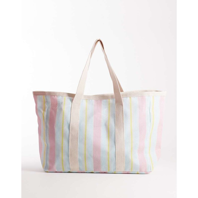 South Beach casual beach tote bag in pastel stripe-Multi 114983830