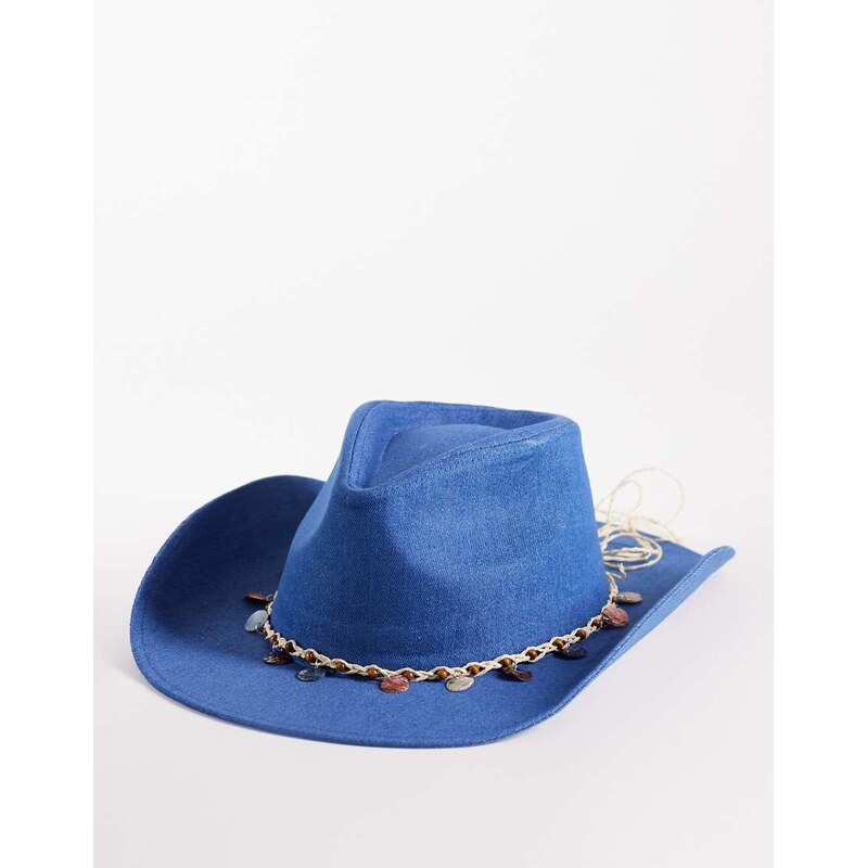 South Beach denim cowboy hat with trim detail in blue 114983838