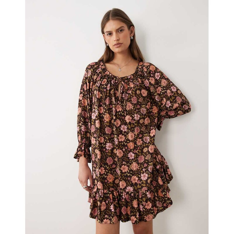 Miss Selfridge spun smock dress in retro festival print-Multi