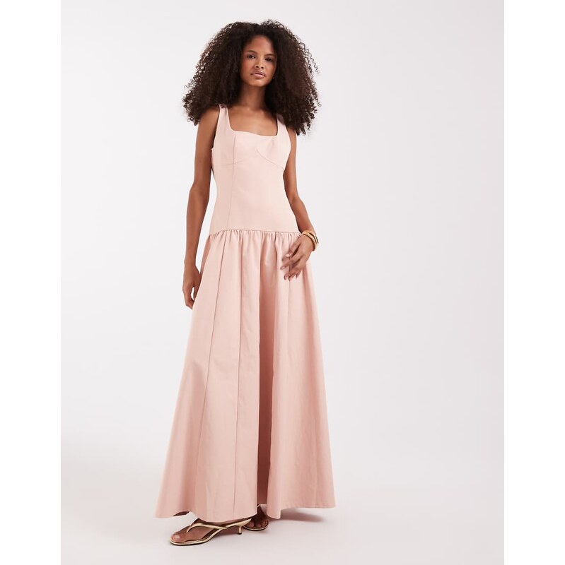 Pretty Lavish square neck dropped waist maxi dress in blush-Pink 114983878