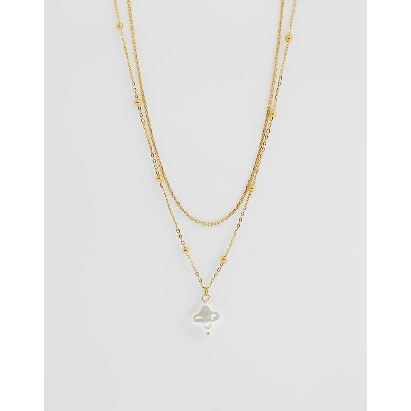 ASOS DESIGN waterproof stainless steel multi-row necklace with faux 114984008