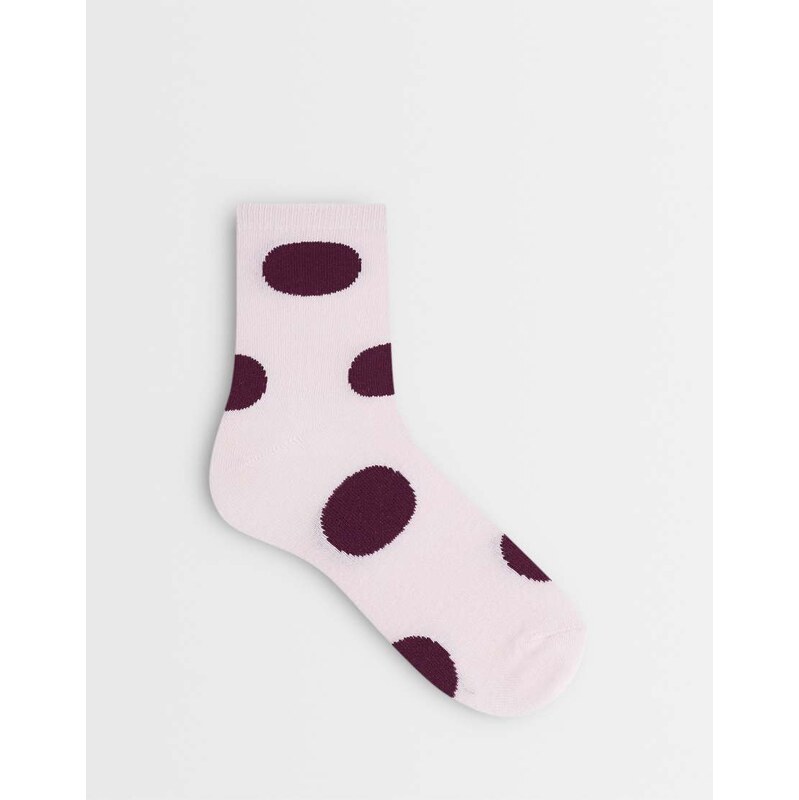 Vero Moda polka dot ankle socks in pink and burgundy-Red