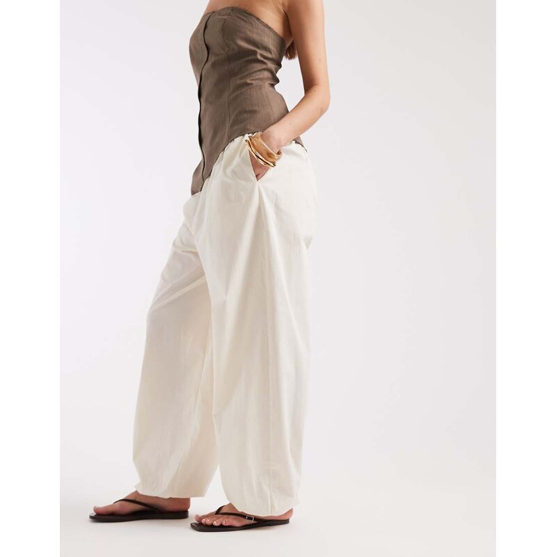 ASOS DESIGN balloon trouser with frill cuff in white