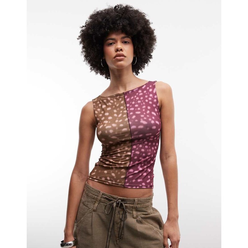 Reclaimed Vintage animal spliced vest in mixed print-Pink 114984046