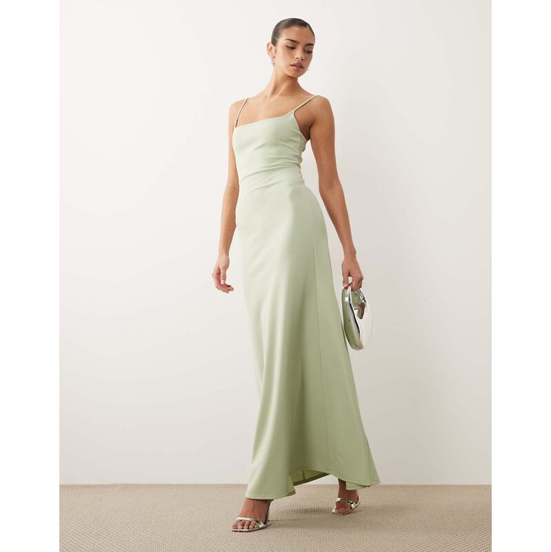 ASOS DESIGN cami maxi dress with lace up back in sage-Green