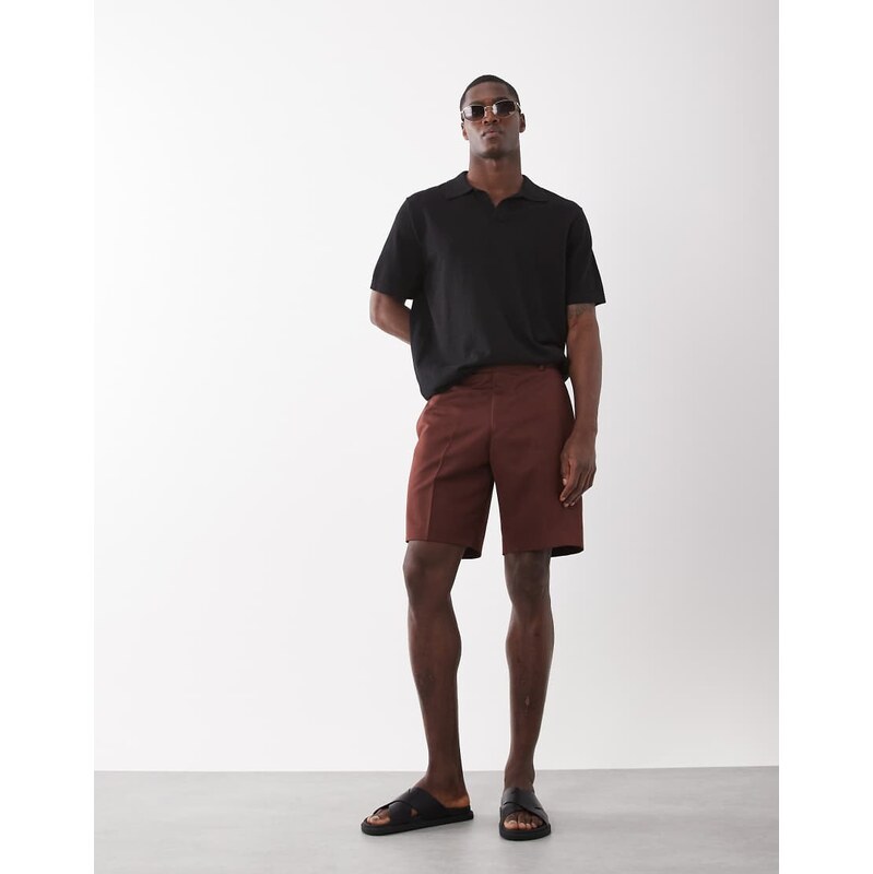 ASOS DESIGN tailored regular shorts in burgundy