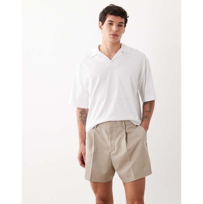 ASOS DESIGN smart wide cropped shorts in stone-Neutral