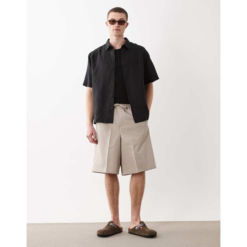 ASOS DESIGN tailored pull on bermuda shorts in stone-Neutral