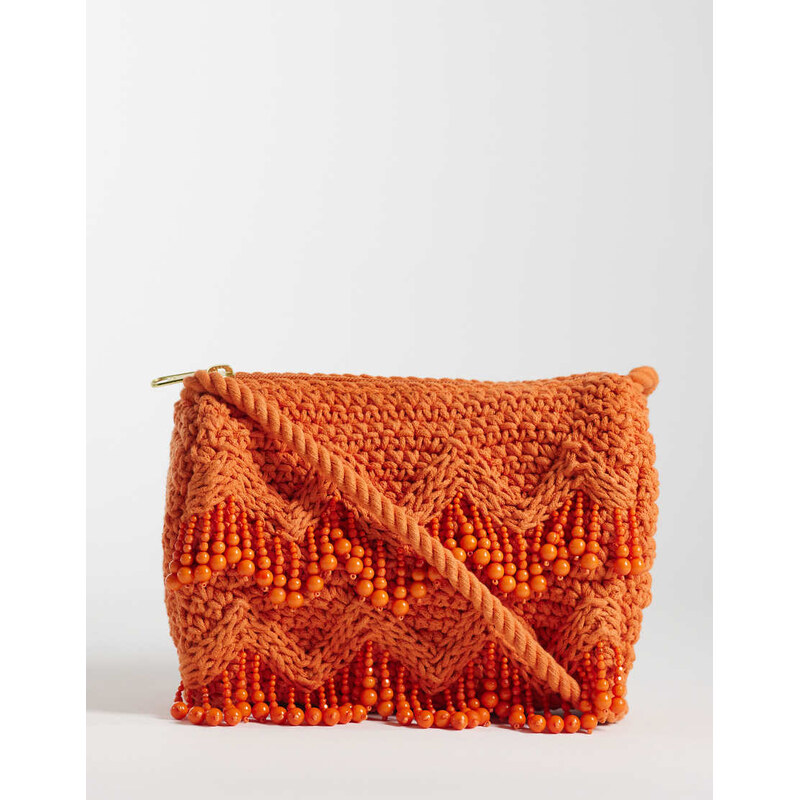 Accessorize beaded macrame crossbody bag in orange 115078969