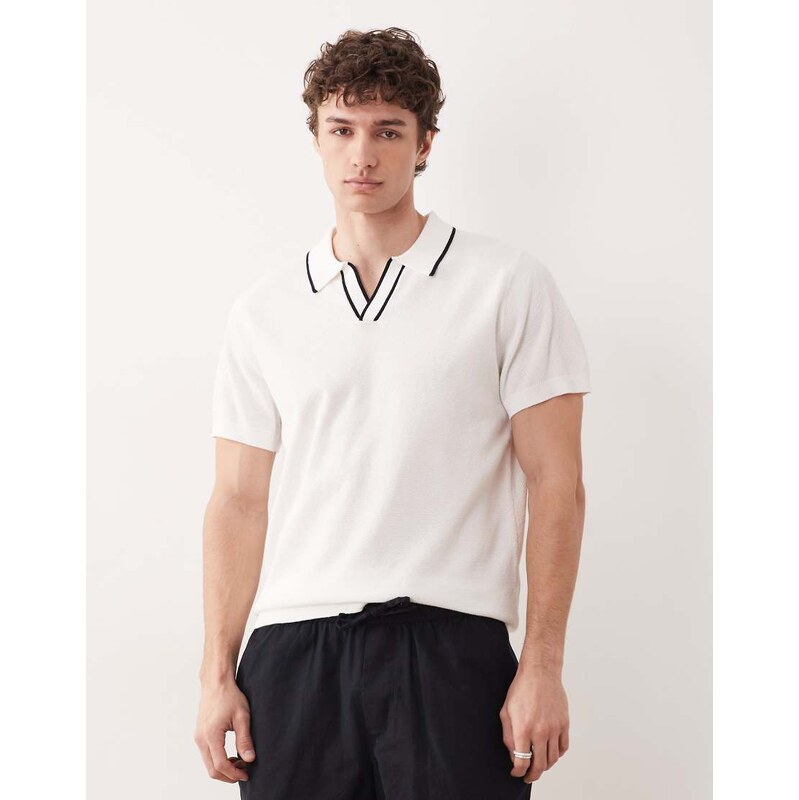 South Beach knit polo top in white