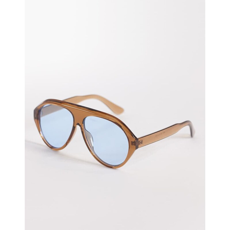 Kaiia exclusive blue lens aviator sunglasses in light brown
