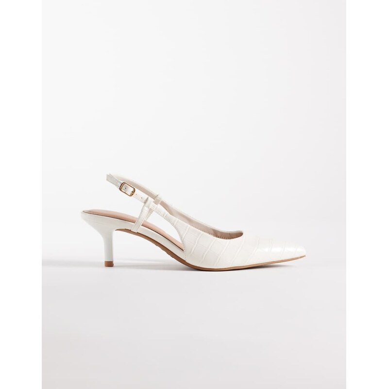 New Look kitten heel slingback shoes in white croc