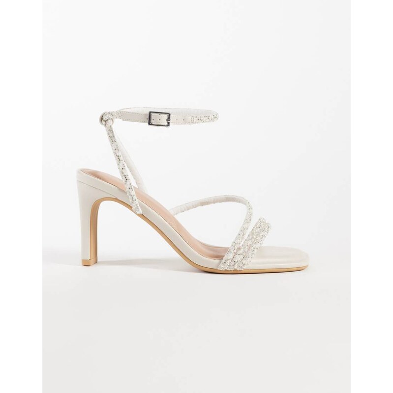 New Look pearl bling block heeled shoe in off white