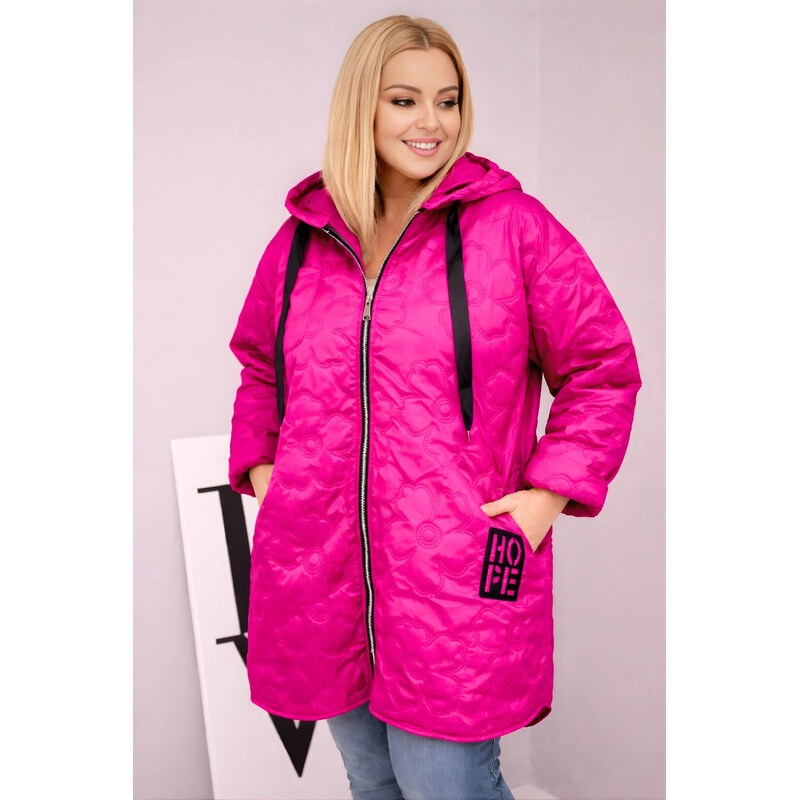 K-Fashion Dámská prošívaná bunda Plus Size s kapucí a nápisem HOPE 114985334