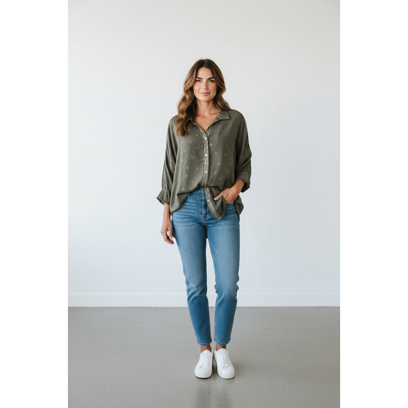 Allen dámská móda Košile khaki s volnějším střihem velikost M/L 114990284