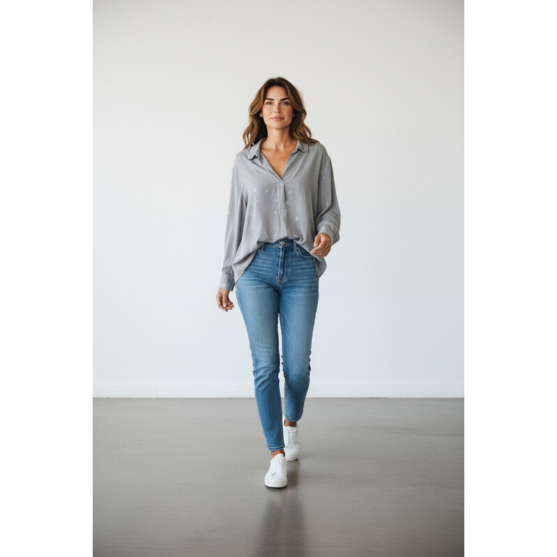 Allen dámská móda Košile šedá s volnějším střihem velikost M/L 114990286