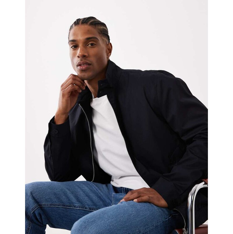 Mango 100% cotton zip through harrington jacket in navy