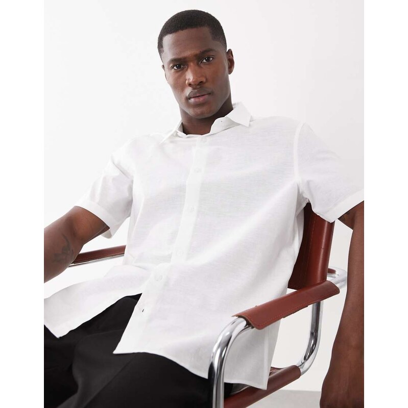 ASOS DESIGN regular fit smart linen blend shirt in white