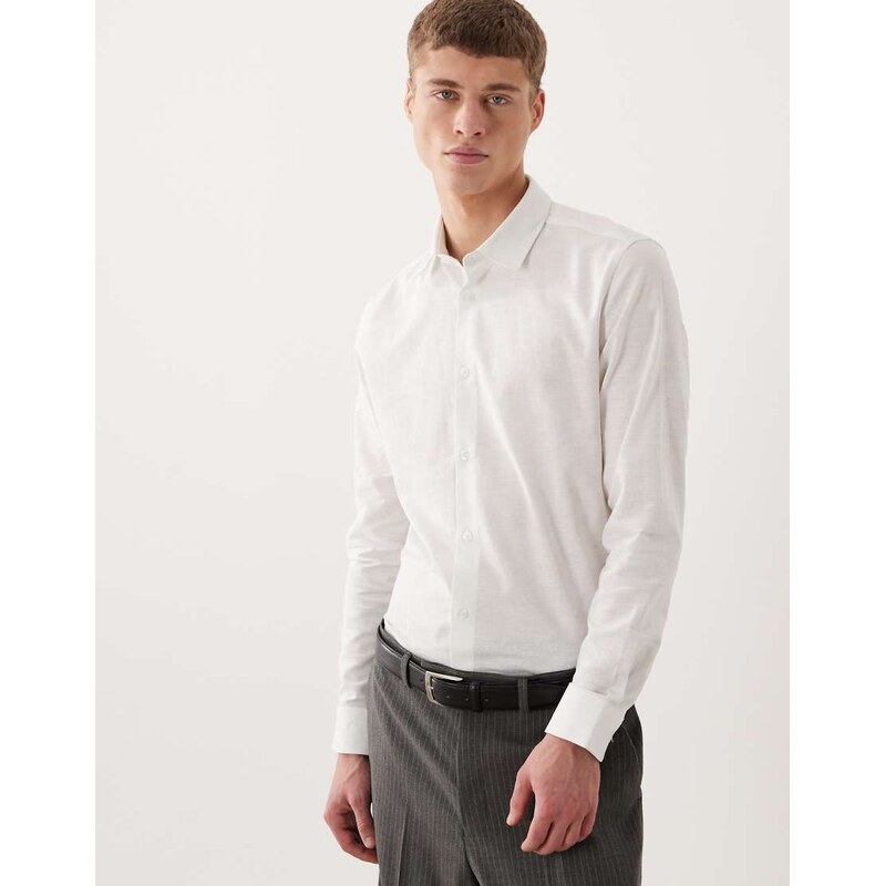 ASOS DESIGN smart slim linen blend shirt in white