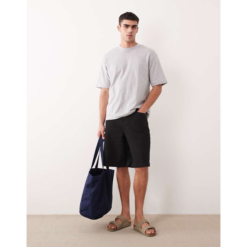 ASOS DESIGN loose textured denim jorts in black - BLACK