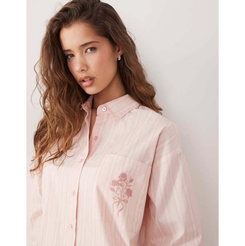 Miss Selfridge oversized shirt co-ord in pink stripe-Multi