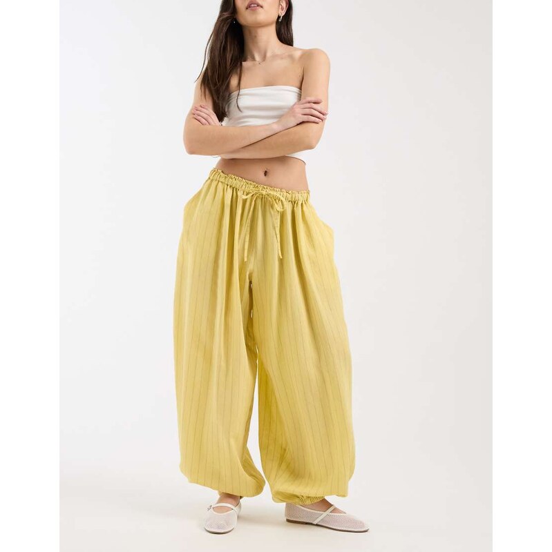 ASOS DESIGN pull on balloon trousers in yellow stripe-Grey