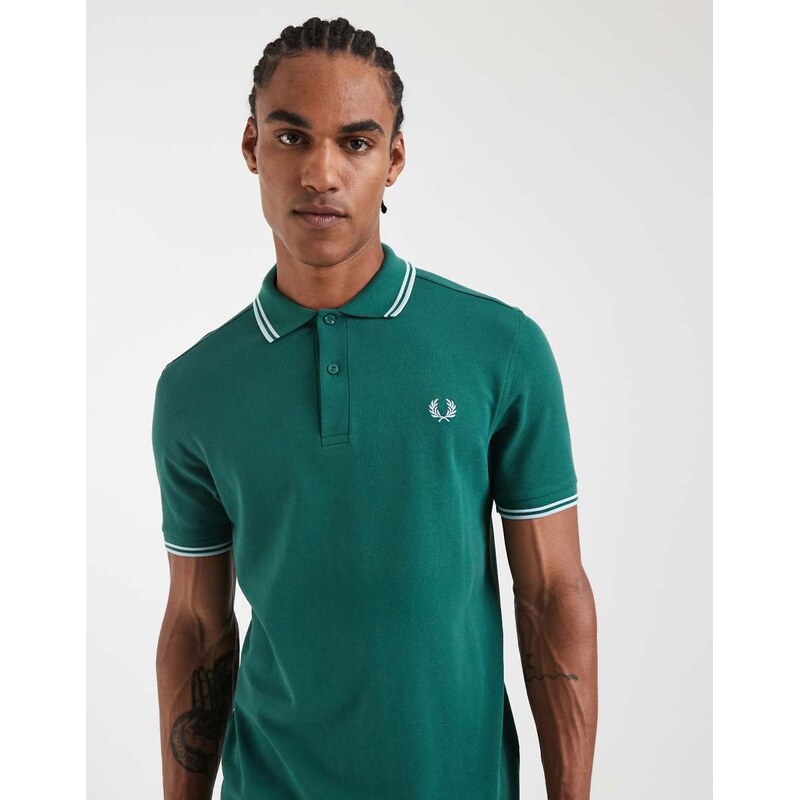 Fred Perry twin tipped polo shirt in green with blue and cream