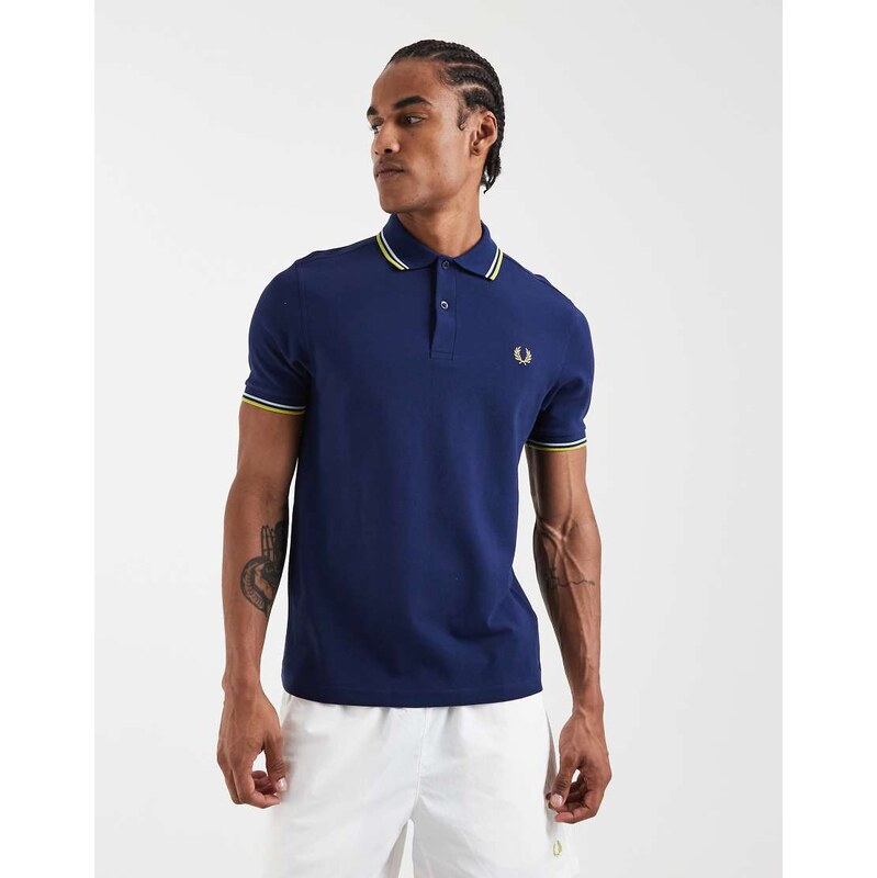 Fred Perry twin tipped polo shirt in navy with blue and yellow
