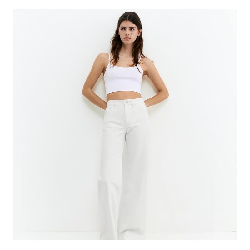 Pull&Bear Tall straight wide-leg jeans in white
