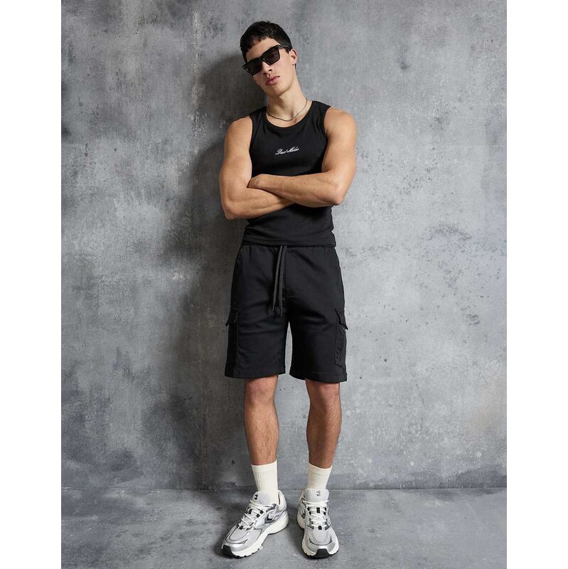 Bershka Regular cargo bermuda shorts in black
