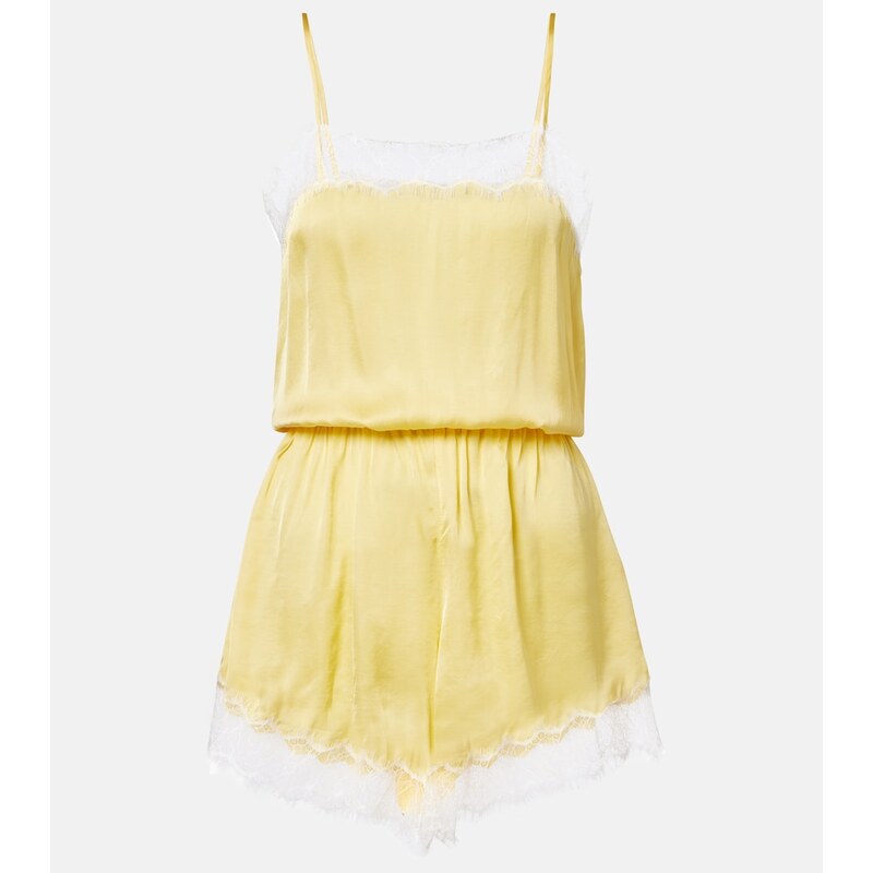 Poupette St Barth Silvia lace-trimmed satin romper
