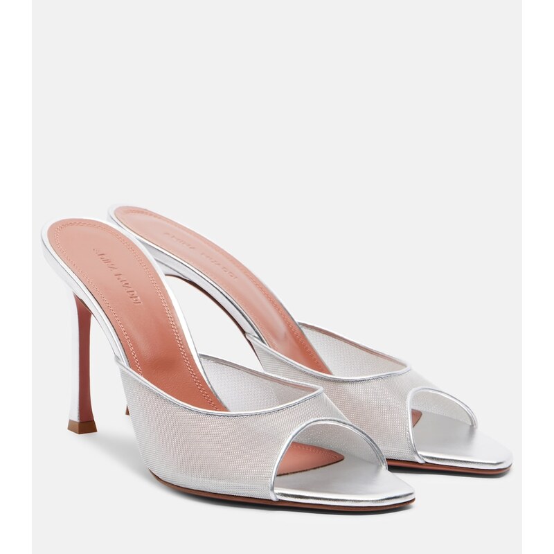 Amina Muaddi Alexa leather-trimmed mesh mules