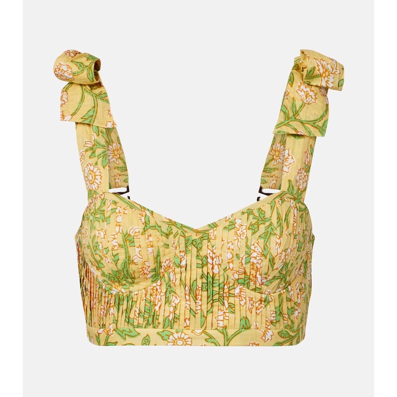 Poupette St Barth Carla pleated floral cotton crop top
