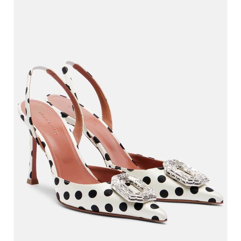 Amina Muaddi Camelia polka-dot satin slingback pumps