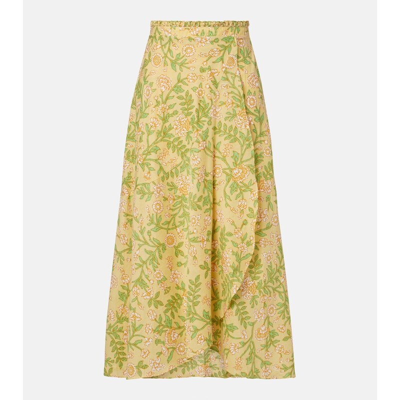 Poupette St Barth Eva floral cotton midi skirt